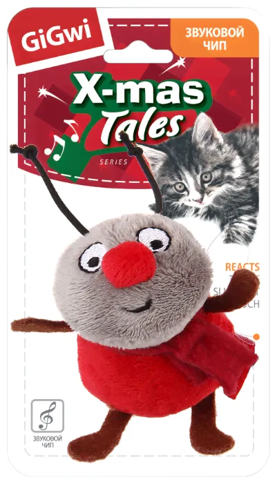 Игрушка для кошек GiGwi X-Mas Tales Сверчок со звуковым чипом (75467) красный/серый/коричневый-1