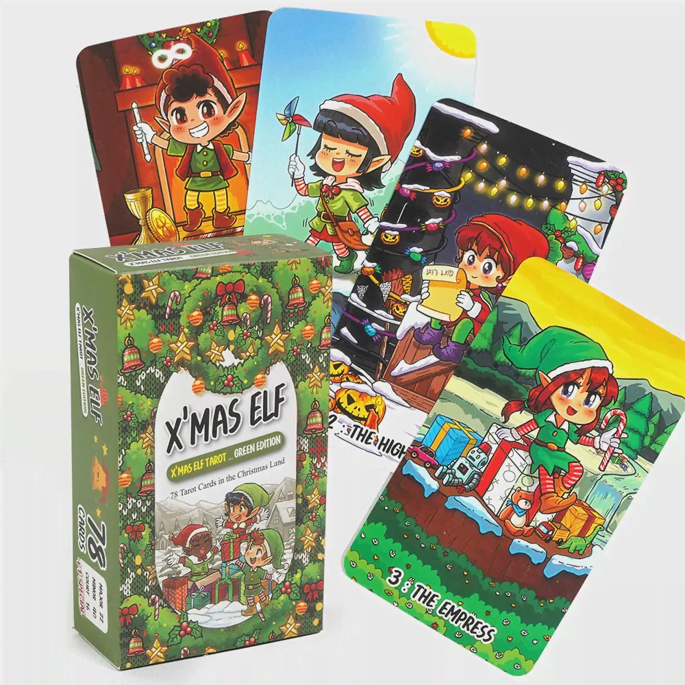 78pcs X'mas Elf Tarot Green Edition от Mate Horonumber Elf Elf в рождественских картах Tarot для начинающих следуют за RWS